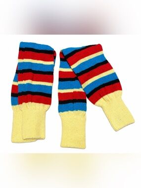 Multicolor Striped Leg Warmers- Blue, Red, Yellow, Black.